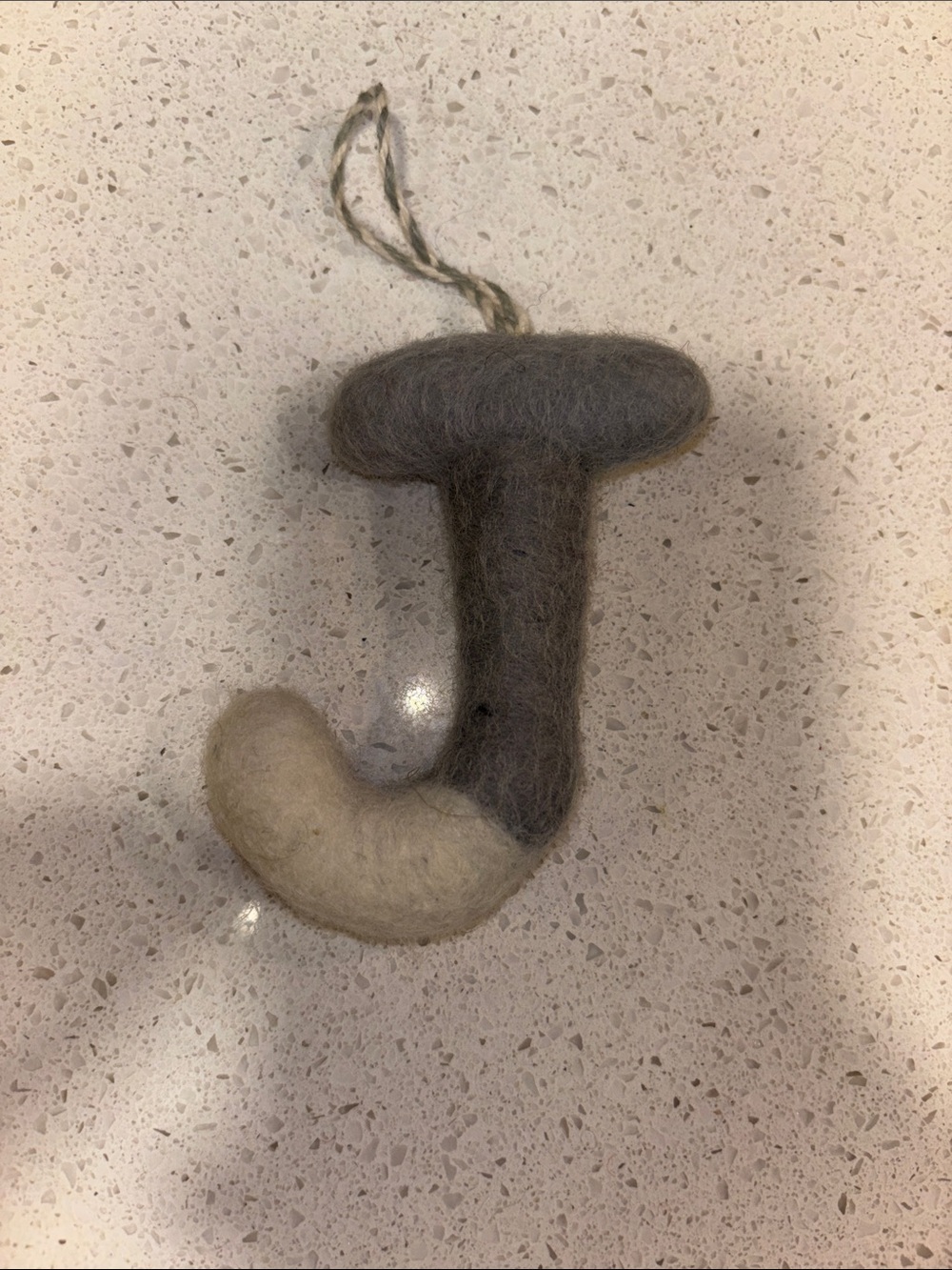 West Elm Felt Letter 'J' Ornament in Gray and Cream